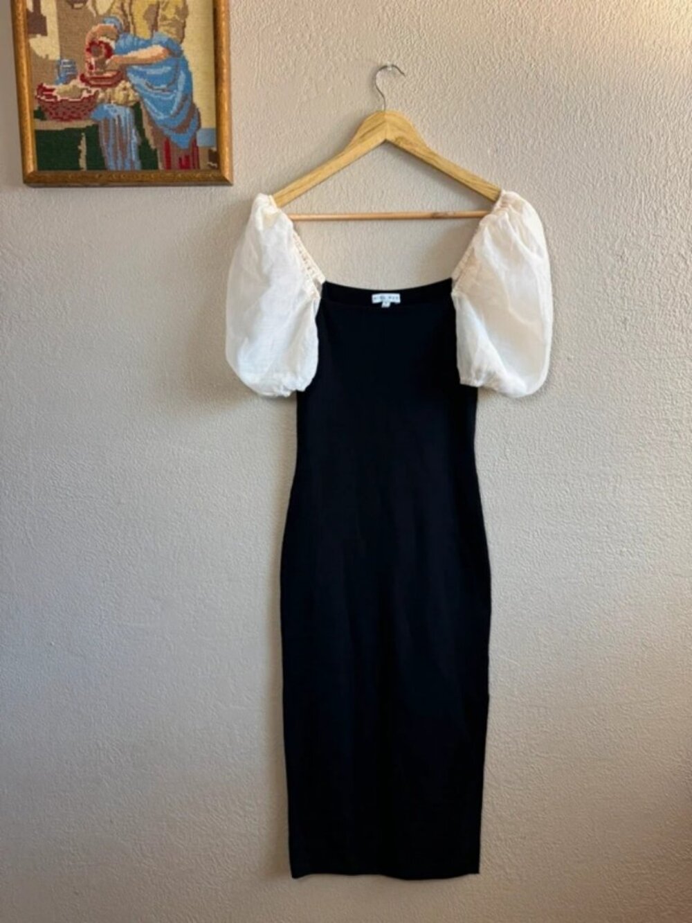 Puff Sleeve Rib Knit Midi Dress